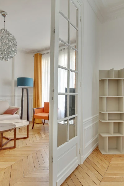 Rénovation appartement haussmannien, Salon-salle à manger, Paris 7ème, Marion Millet Architecte. 