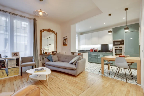 Rénovation appartement Asnières sur Seine, cuisine ouverte sur séjour, Marion Millet Architecte.