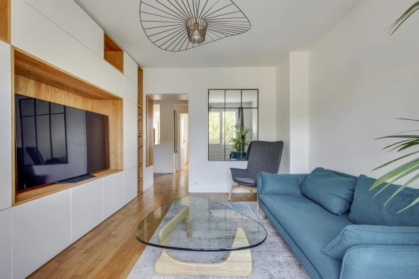 Salon, meuble TV sur mesure avec rangement, Courbevoie, Marion Millet Architecte.