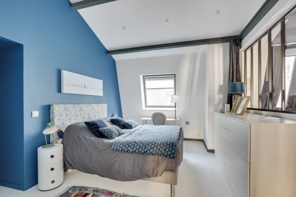 Chambre en sous pente avec verrière, duplex, Marion Millet architecte